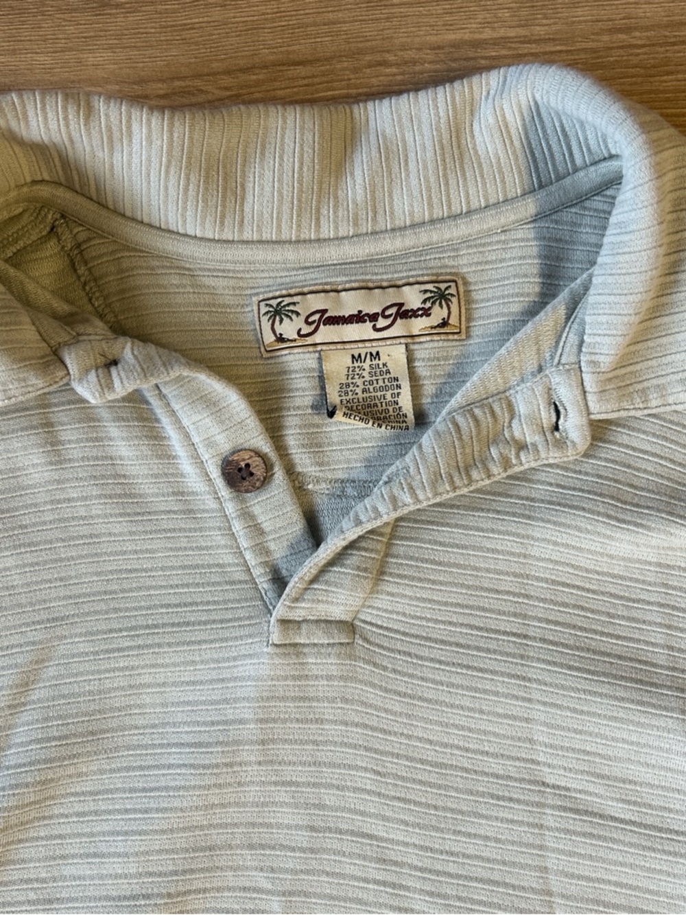 Jamaica Jaxx Men's-Style Ribbed Polo Top in Light Beige